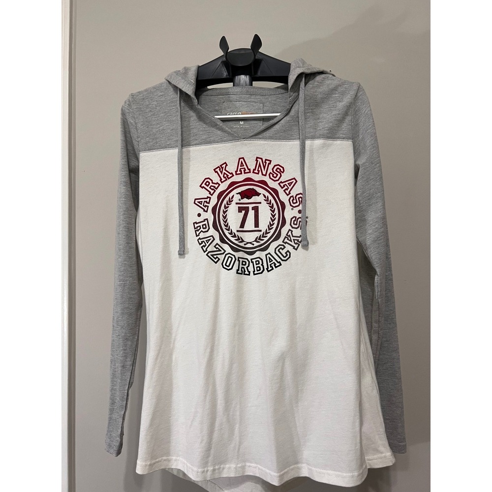 Camp David Arkansas Razorbacks Gray White Hooded Long Sleeve Shirt Womens Medium